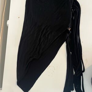Black Asymmetrical Skirt with Fringe